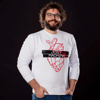 JM rubber logo-print white sweatshirt