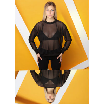 Black tulle transparent sweatshirt