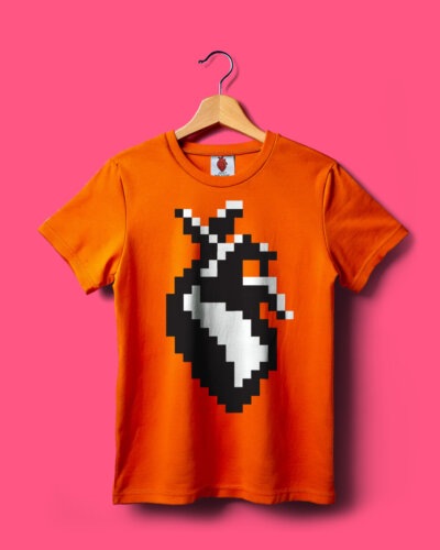 Pixel Heart Logo / Orange T- shirt / Black Heart
