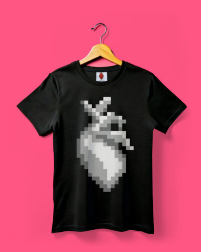 Pixel Heart Logo/ Black T- Shirt / White Heart