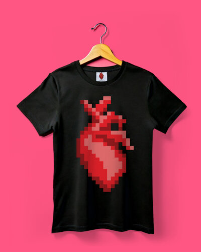 Pixel Heart Logo/ Black T- Shirt / Red Heart