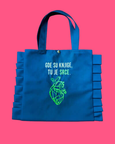 Embroidered Canvas Tote Blue